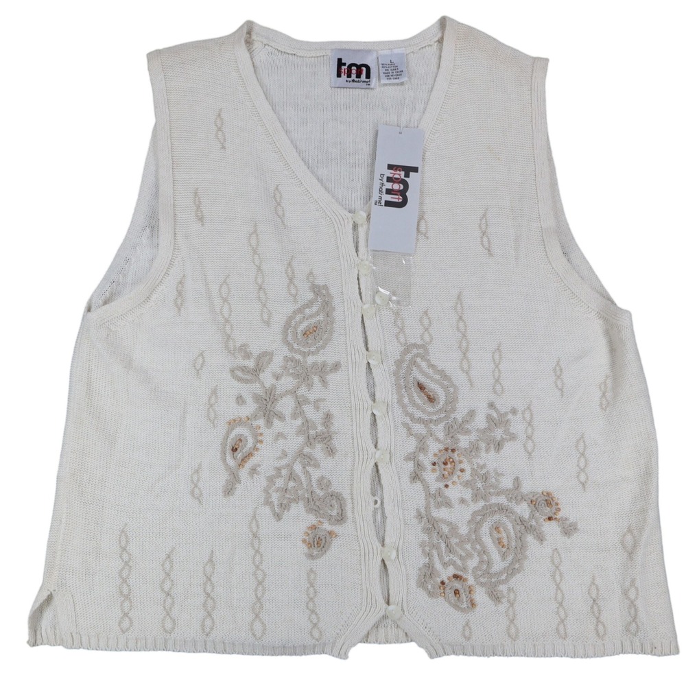 tm sport by that's me! Knit Vest Women Large NWT Vintage Y2K Cream Ramie Cotton